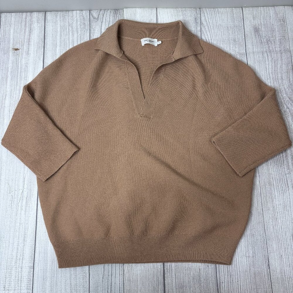 The Reset R Label Tan Collared V Neck Sweater Size Small